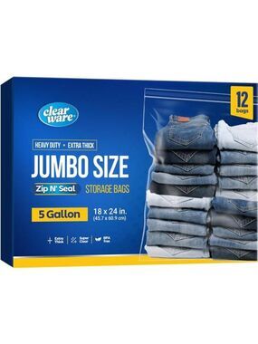 Large Storage Bags 12 Pack 5 Gallon Clear Zipper Top Reusable Plastic Freezer Ba